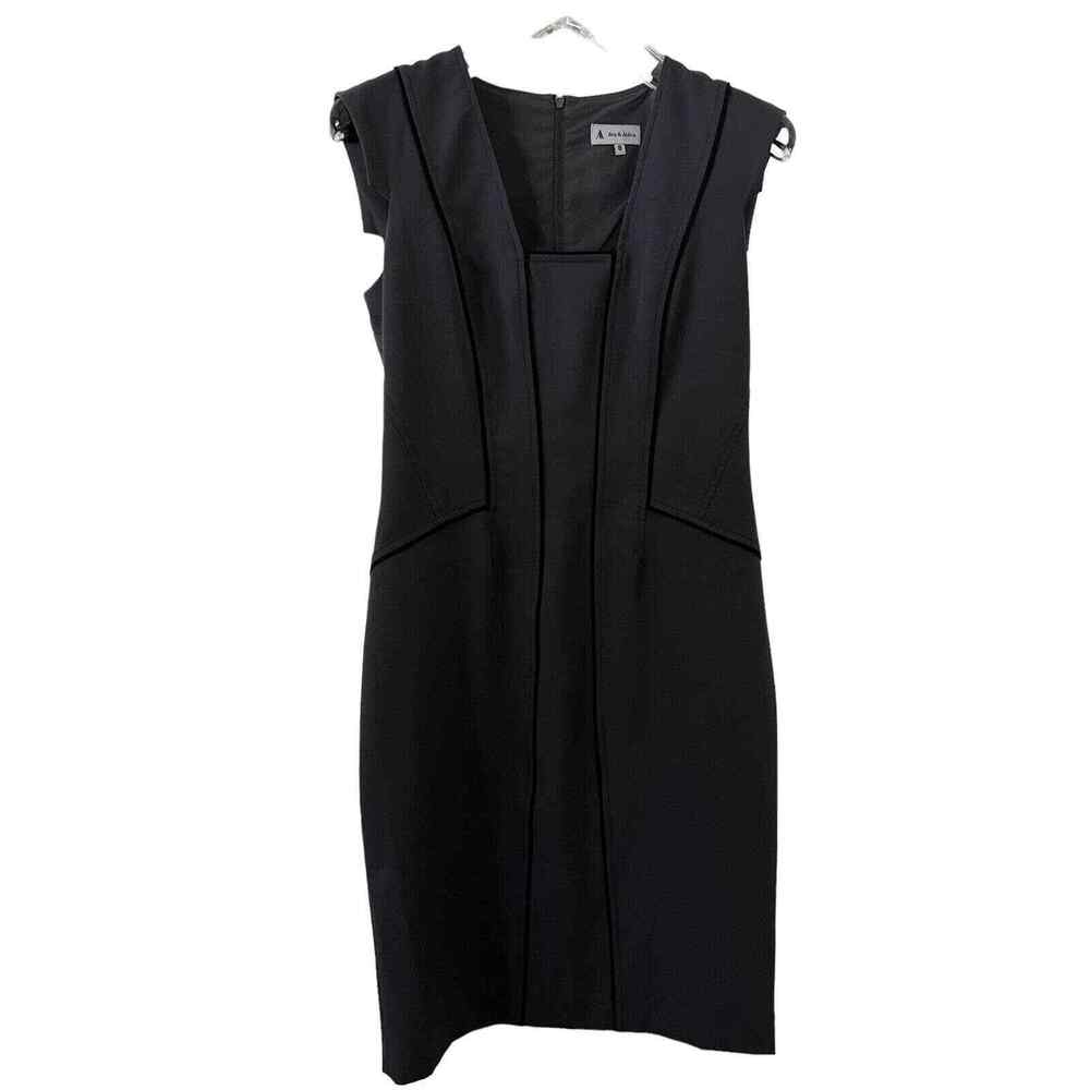 🌵 Ava & Aiden Women's Gray with Black Piping Structured Midi Sheath Dress - Sz 8